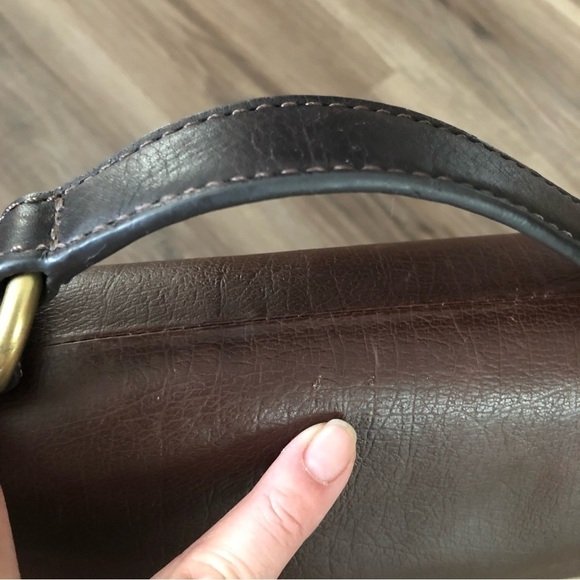 Fossil Saddle Mens Brown Genuine Leather Laptop Briefcase Work Bag 16”x12” - Picture 4 of 16